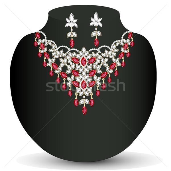 Naszyjnik ślub czerwony cenny kamienie ilustracja Zdjęcia stock © yurkina