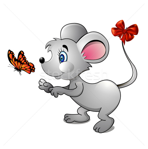 illustration of a cartoon mouse and bright butterfly Stock photo © yurkina