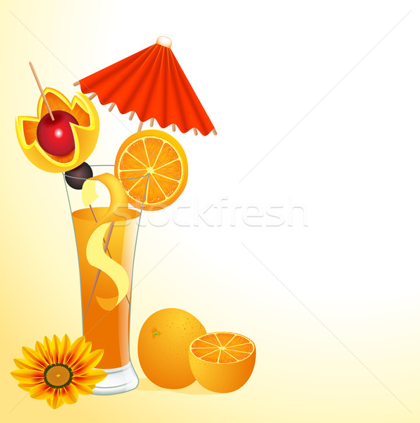 Foto d'archivio: Succo · d'arancia · vetro · fiore · illustrazione · cross · frutti