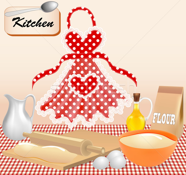 Foto stock: Ilustración · prueba · cocina · delantal · huevos · diseno