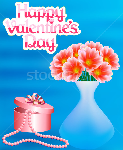Foto stock: Ilustración · tarjeta · flores · collar · feliz · día · de · san · valentín