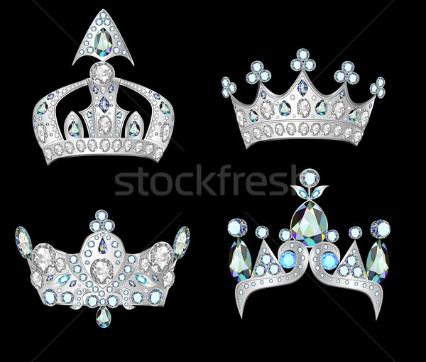  set silver crowns on black background Stock photo © yurkina