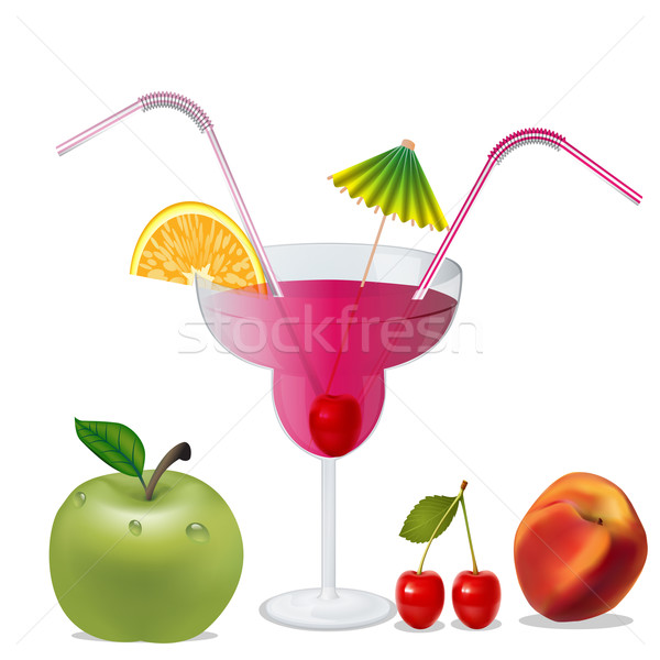  cocktail with cherry by peach and apple Stock photo © yurkina