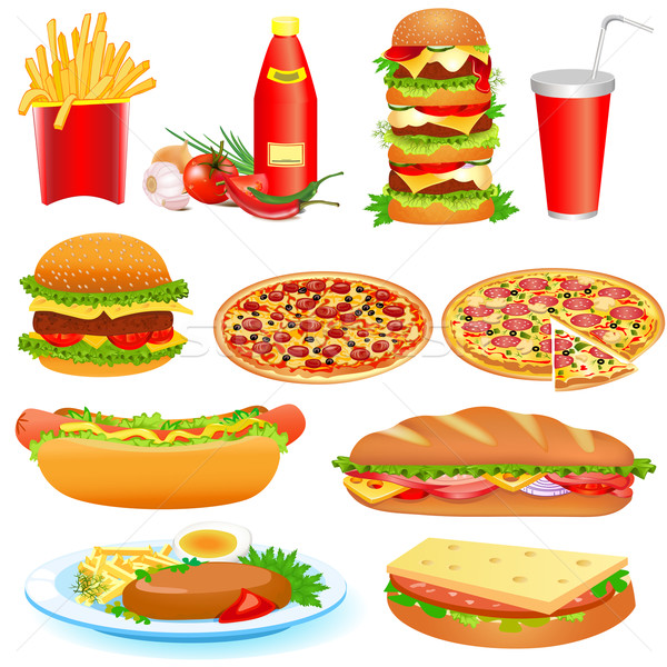 Stockfoto: Ingesteld · fast · food · ketchup · illustratie · voedsel · hond