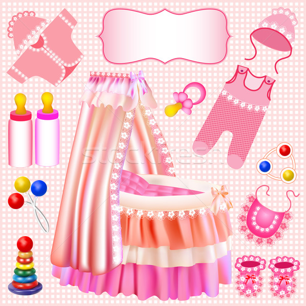 розовый набор колыбель иллюстрация ребенка искусства Сток-фото © yurkina
