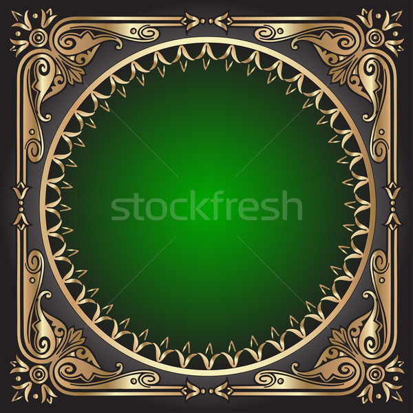 black background with green frame with gold(en) pattern Stock photo © yurkina