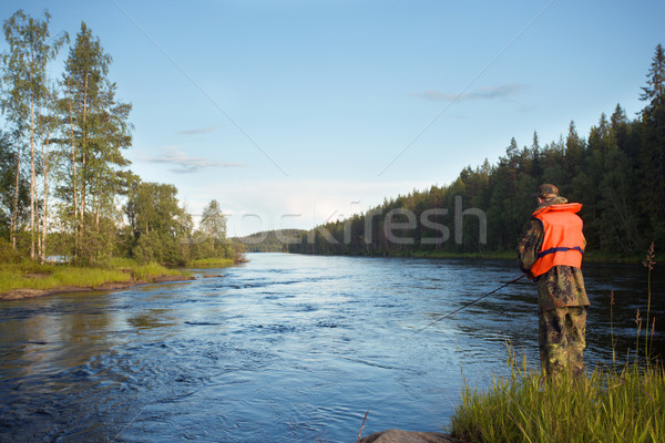 Forellen Fischerei Wandern entspannen See Urlaub Stock foto © yurok