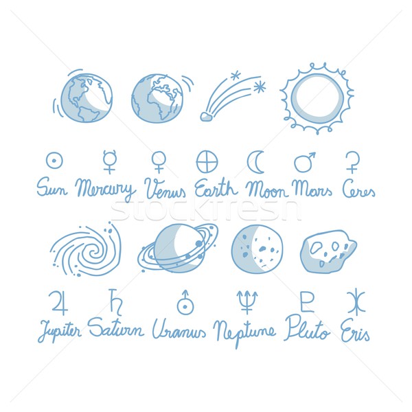 Astronomi karalamalar ayarlamak semboller nesneler Stok fotoğraf © yurumi