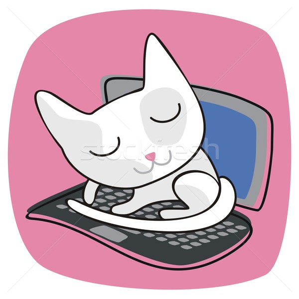 Drăguţ pisică laptop odihna deschide copil Imagine de stoc © yurumi
