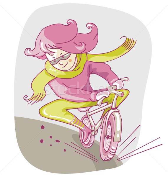 Lány bicikli rajz motorozás nagyszerű sietség Stock fotó © yurumi