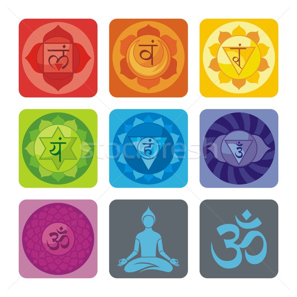 Yoga establecer espiritual iconos web relajarse Foto stock © yurumi