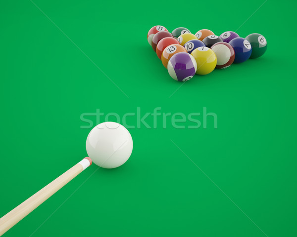 Billiard balls before hitting on a green billiard table.  Stock photo © ZARost