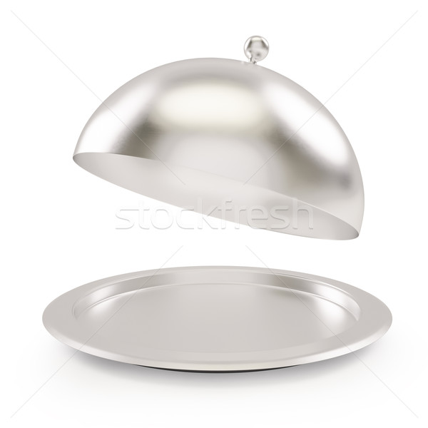 Izolált ezüst nyitva tálca fehér magas Stock fotó © ZARost