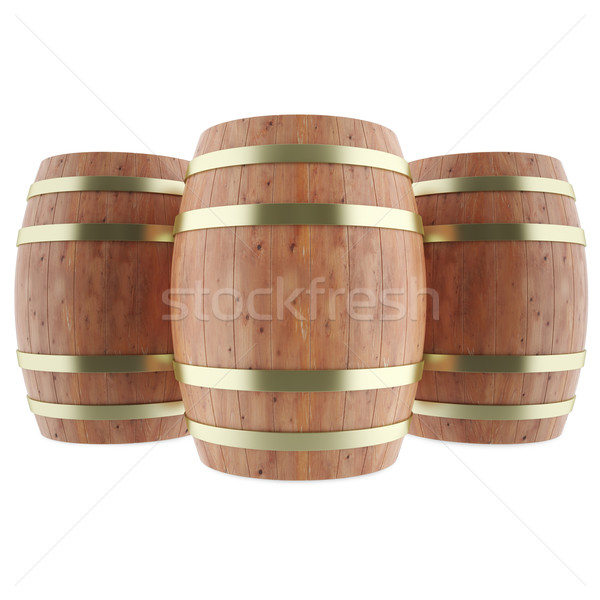 Stock photo: Wine, whiskey, rum, beer, barrels isolated on white background.