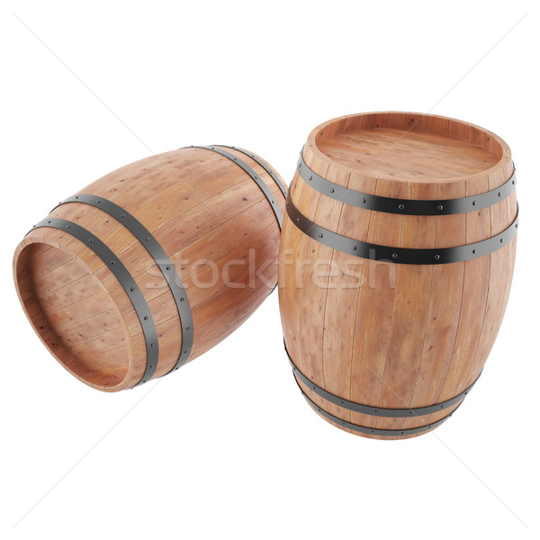 Two wine, whiskey, beer, rum barrels isolated on white background. Stock photo © ZARost