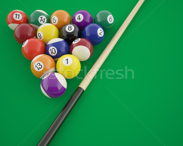 Billiard balls with cue on a green table. Stock photo © ZARost