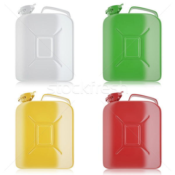 Set of yellow, white, green, red jerricans for fuel. Stock photo © ZARost