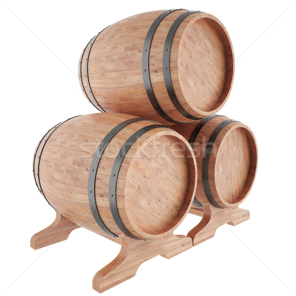 Wine, whiskey, rum, beer, barrels isolated on white background. Stock photo © ZARost