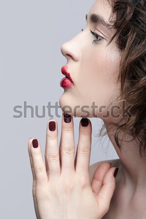 女孩 藍色 修指甲 肖像 面對 商業照片 © zastavkin