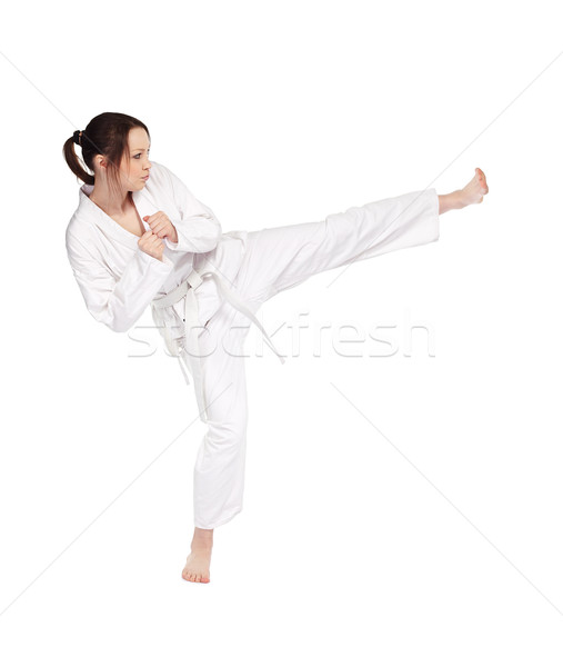 Stock foto: Karate · Mädchen · isoliert · Porträt · schönen · Kampfkünste