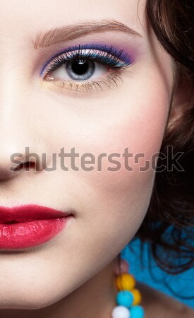 Złoty makijaż oczu shot kobiet twarz Zdjęcia stock © zastavkin