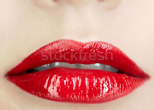 Shot lippen rode lippen vrouw gezicht Stockfoto © zastavkin