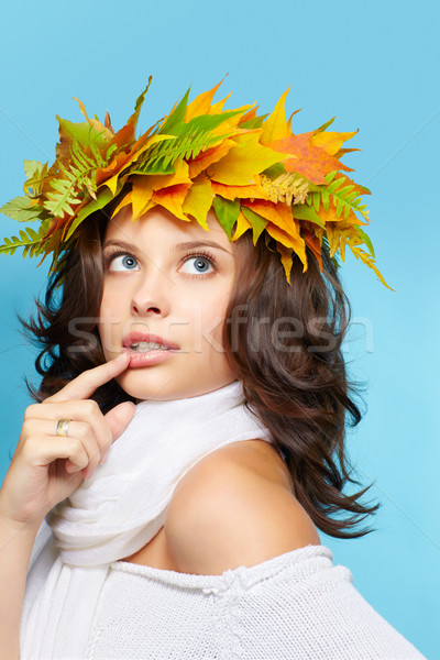 girl in autumn garland Stock photo © zastavkin