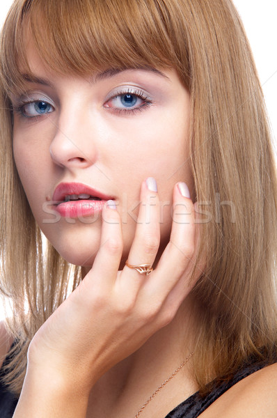 Atractiv femeie portret frumos mână Imagine de stoc © zastavkin