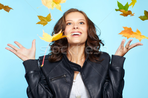 young woman and leaf fall Stock photo © zastavkin