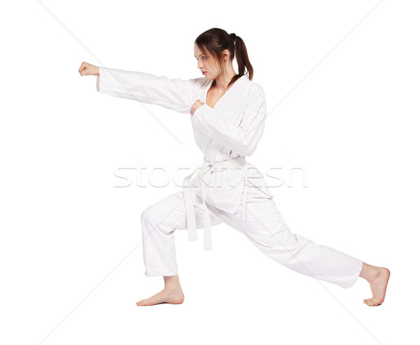 Karate fată izolat portret frumos arte martiale Imagine de stoc © zastavkin
