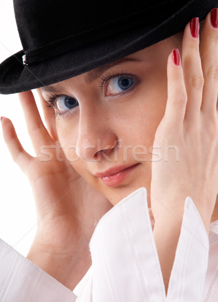 Foto stock: Menina · preto · seis · retrato · jovem · feminino