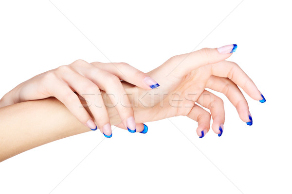 Stock photo: hands with blue french manicure