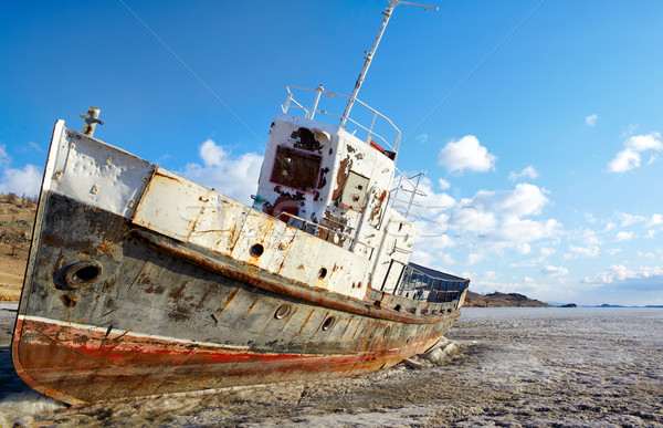 Foto stock: Barco · congelada · inverno · ver · velho · enferrujado