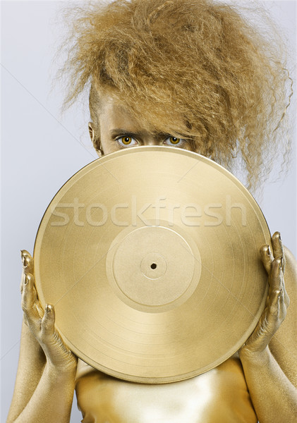 Gouden meisje vinyl portret schijf Stockfoto © zastavkin