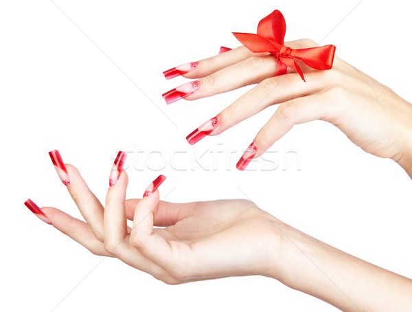 Acryl Nägel Maniküre Hände rot Französisch Stock foto © zastavkin