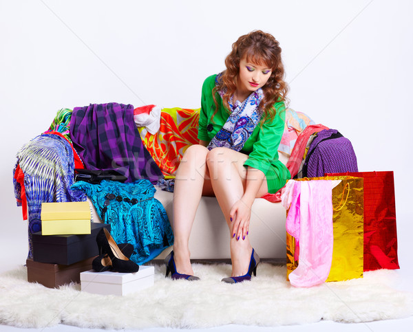 shopaholic woman with purchases Stock photo © zastavkin