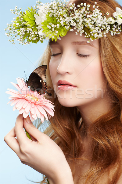 Stock foto: Schöne · Mädchen · Schmetterling · Porträt · schönen · gesunden · Rotschopf