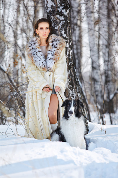 woman with wolfhound outdoors Stock photo © zastavkin