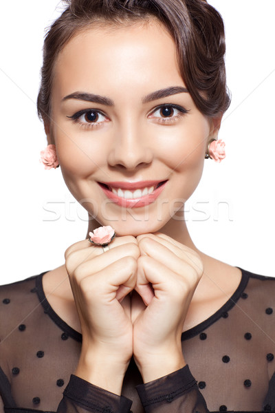 Fiatal nő klasszikus ruha fiatal boldog mosolygó nő Stock fotó © zastavkin