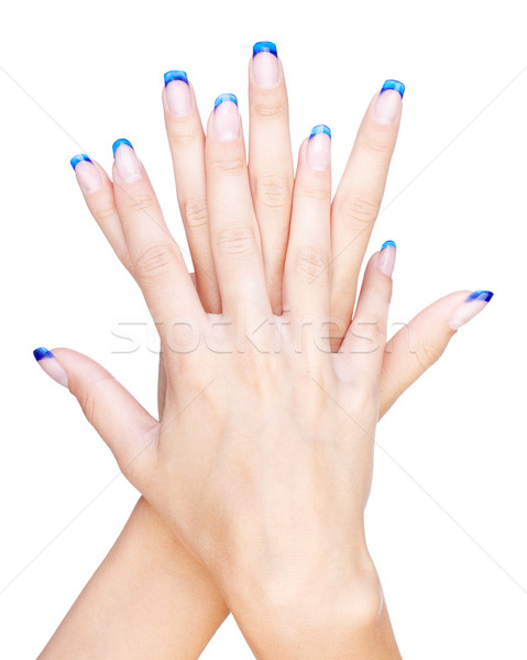 Albastru manichiura frantuzeasca mâini profesional franceza cuie Imagine de stoc © zastavkin
