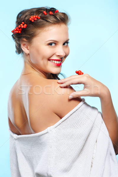 beautiful brunette with ashberries Stock photo © zastavkin