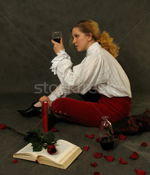 Verdade felicidade menina vinho livro flor Foto stock © zastavkin