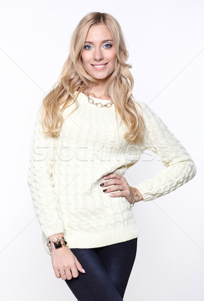  Long-haired  girl in sweater Stock photo © zastavkin