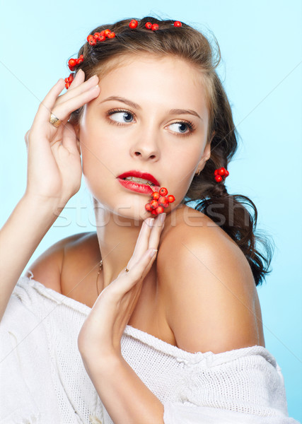 beautiful brunette with ashberries Stock photo © zastavkin