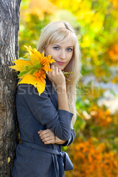 Young beautiful woman in autumn park  Stock photo © zastavkin