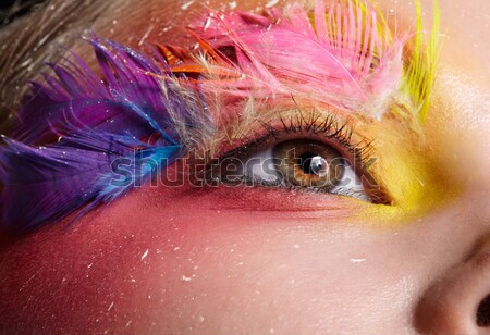 Foto stock: Mujer · moda · pluma · maquillaje · brillante