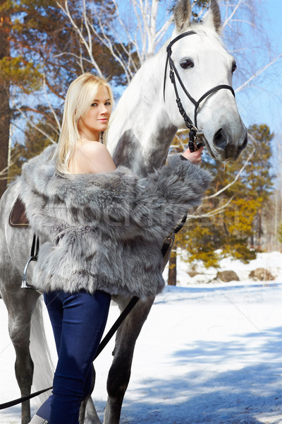 Hermosa niña caballo aire libre retrato hermosa Foto stock © zastavkin