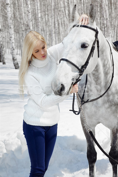 Hermosa niña caballo aire libre retrato hermosa Foto stock © zastavkin