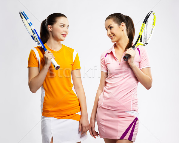 Tenis portret doua fete jucatori Imagine de stoc © zastavkin