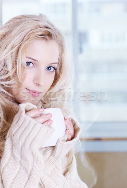午前 コーヒー 肖像 美しい ブロンド 少女 ストックフォト © zastavkin
